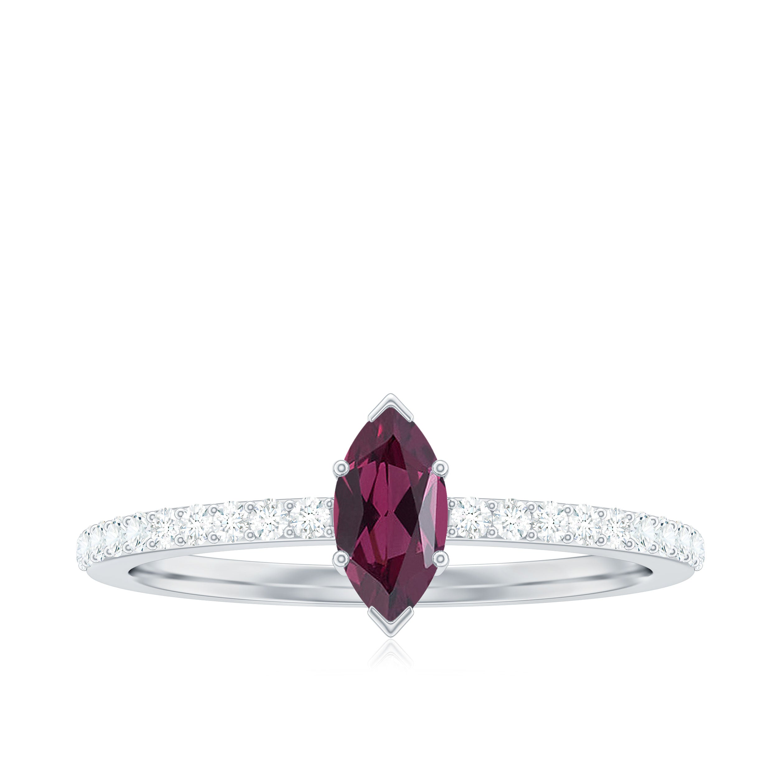 0.75 CT Natural Rhodolite Promise Ring with Diamond Accent Rhodolite - ( AAA ) - Quality - Rosec Jewels