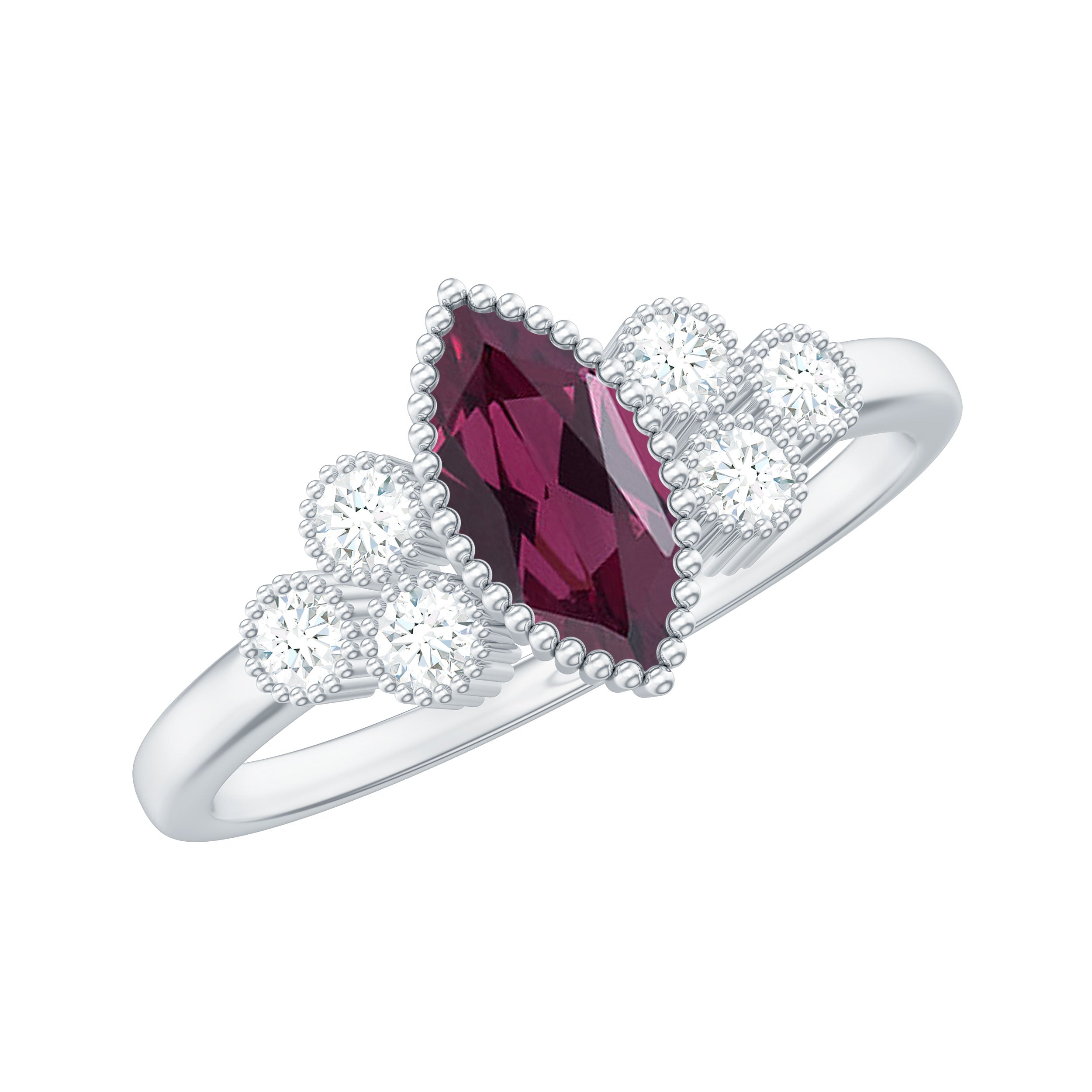 1 CT Natural Rhodolite Solitaire Ring with Diamond Trio Rhodolite - ( AAA ) - Quality - Rosec Jewels