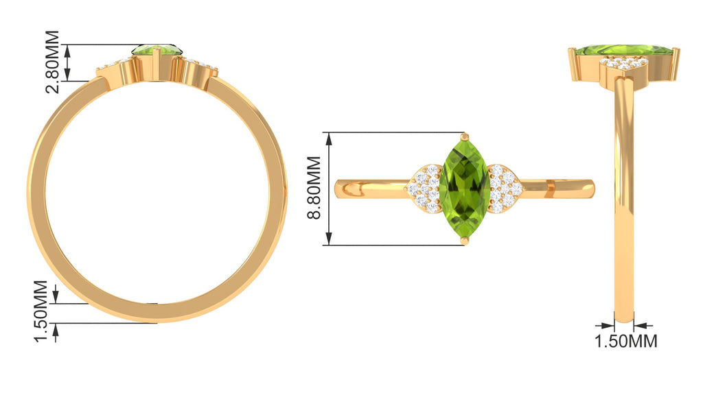 0.75 CT Real Peridot Engagement Ring with Diamond Stones Peridot - ( AAA ) - Quality - Rosec Jewels