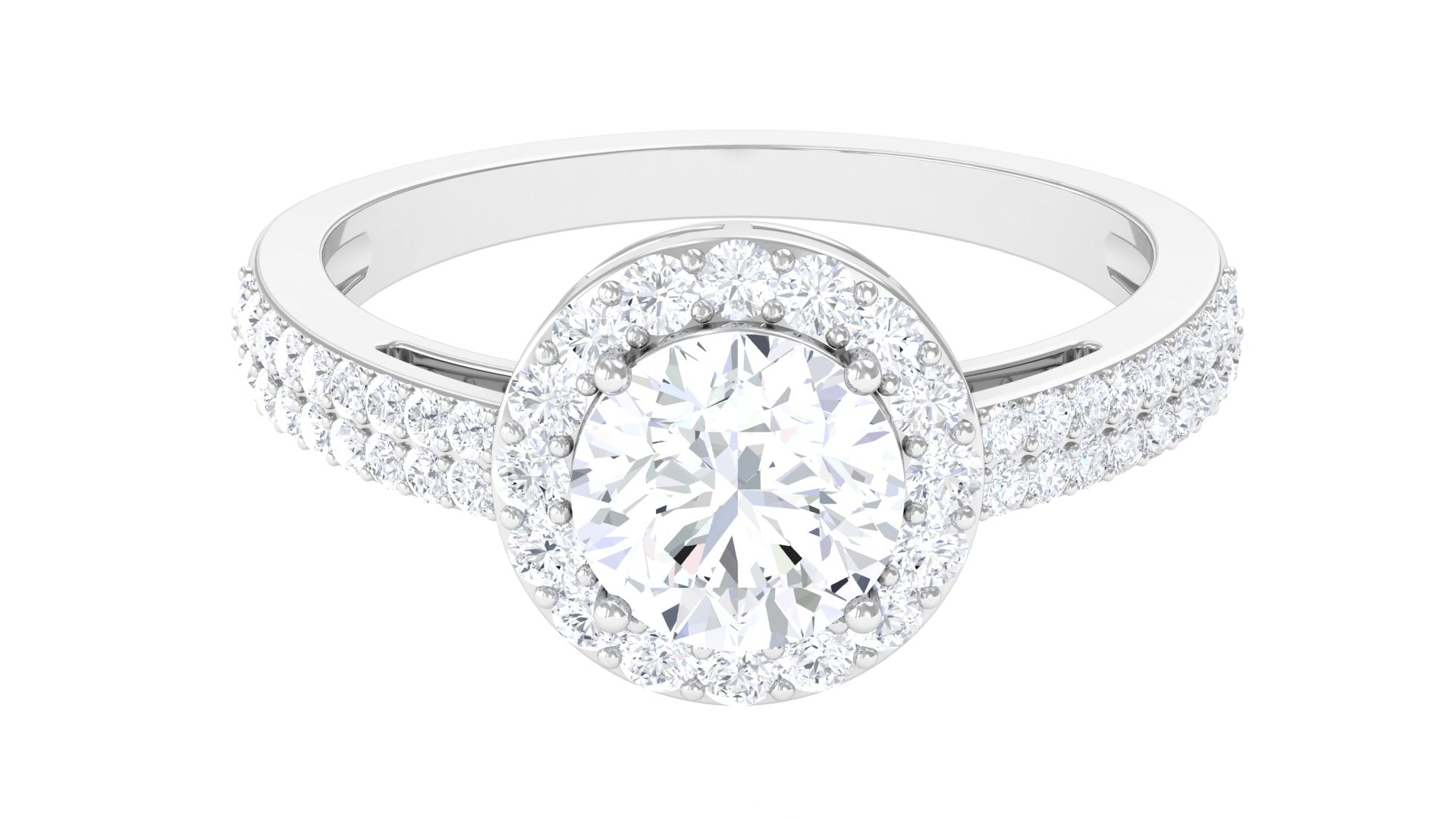 2.25 CT Round Cubic Zirconia Halo Engagement Ring Zircon - ( AAAA ) - Quality - Rosec Jewels