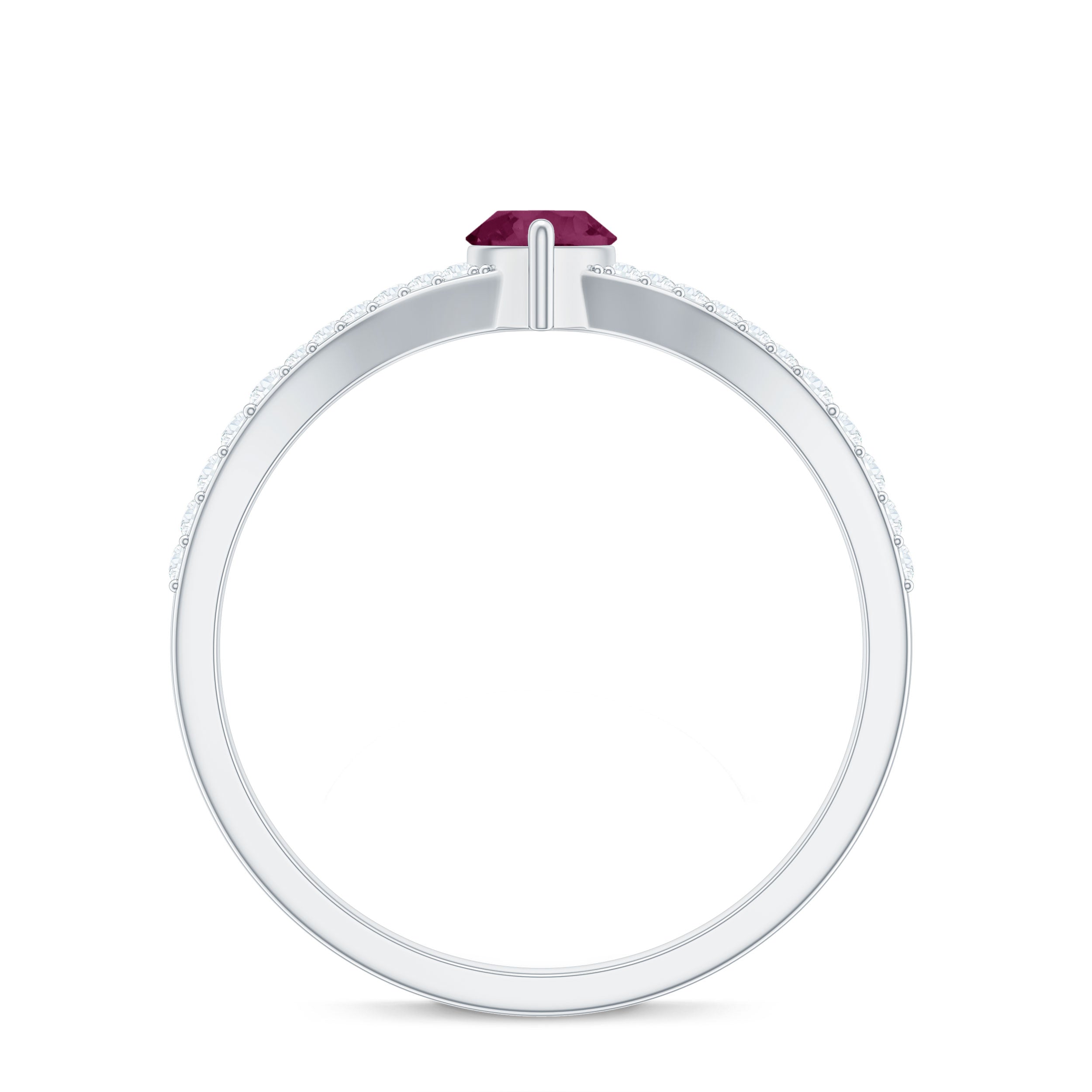 1 CT Split Shank Rhodolite Minimal Ring with Diamond Accent Rhodolite - ( AAA ) - Quality - Rosec Jewels