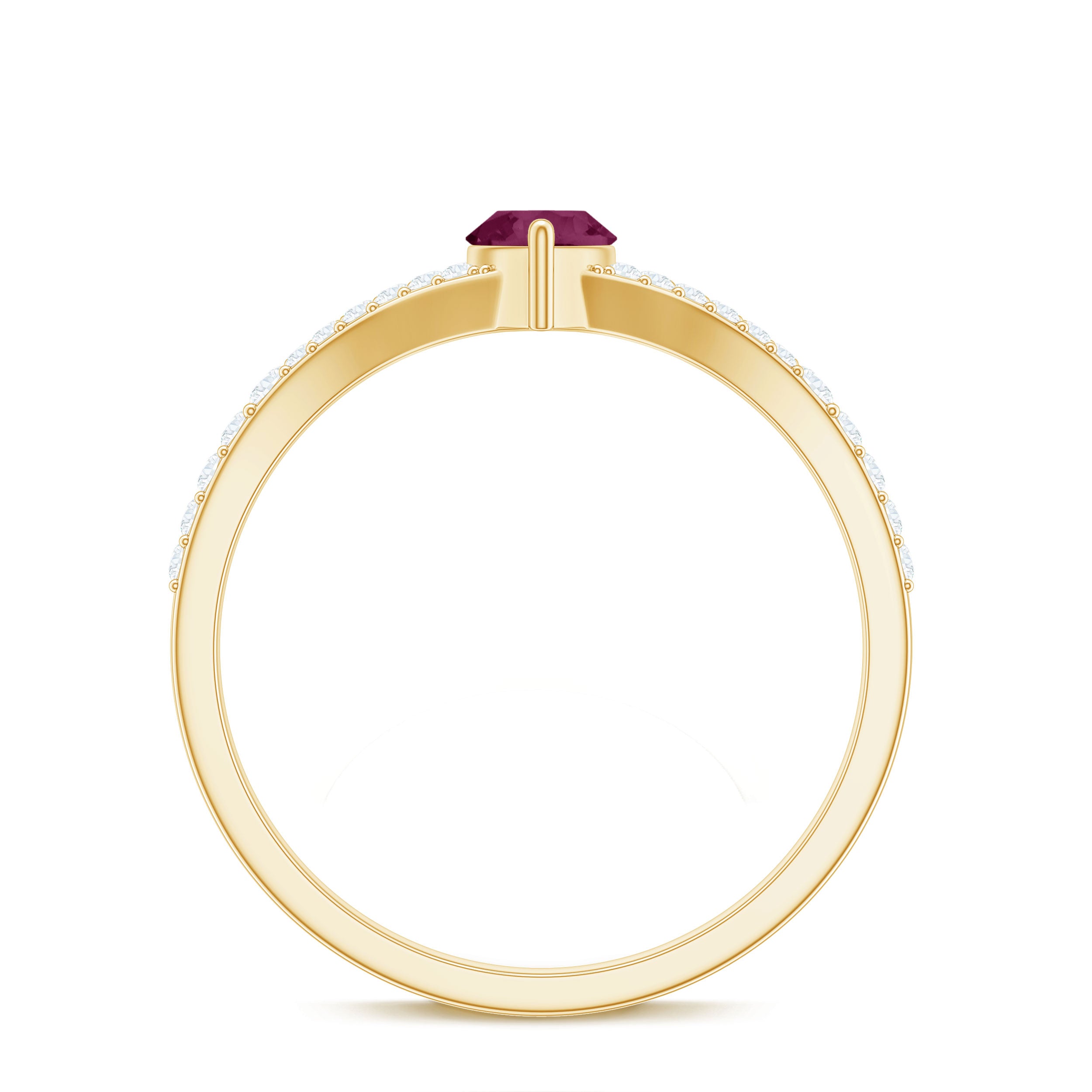 1 CT Split Shank Rhodolite Minimal Ring with Diamond Accent Rhodolite - ( AAA ) - Quality - Rosec Jewels