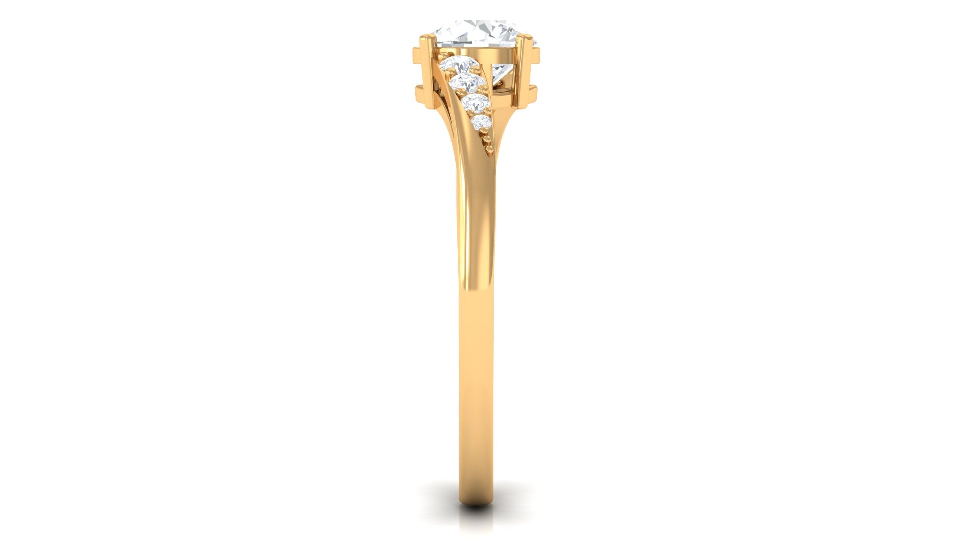 Solitaire Cubic Zirconia Bypass Engagement Ring in Gold Zircon - ( AAAA ) - Quality - Rosec Jewels