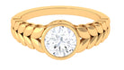 Bezel Set Zircon Gold Leaf Engagement Ring Zircon - ( AAAA ) - Quality - Rosec Jewels