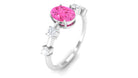 Pink Sapphire Oval Solitaire Engagement Ring with Moissanite Pink Sapphire - ( AAA ) - Quality - Rosec Jewels