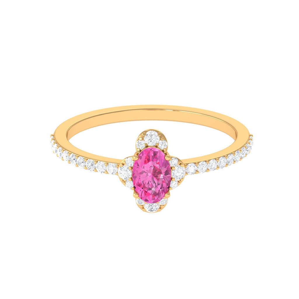 Classic Pink Sapphire Oval Engagement Ring with Diamond Pink Sapphire - ( AAA ) - Quality - Rosec Jewels