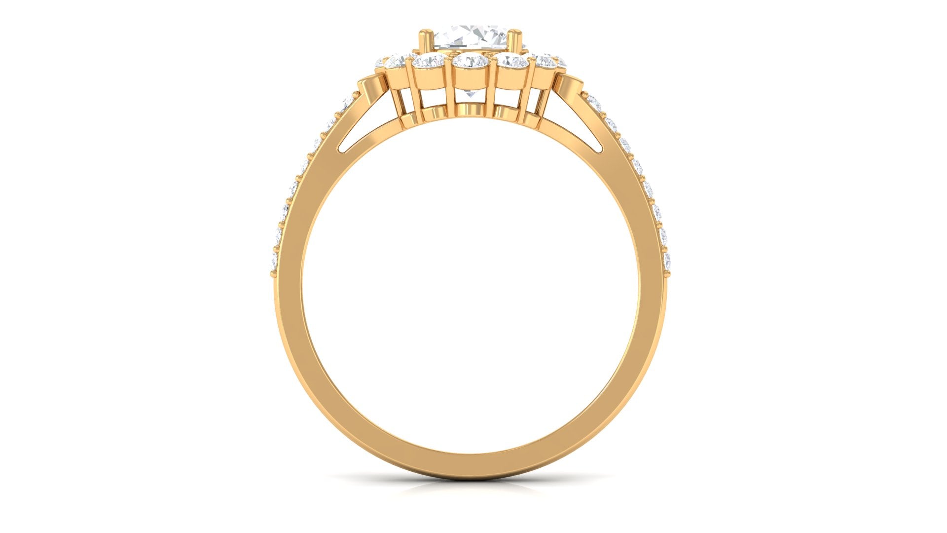 1.75 CT Round Zircon Halo Engagement Ring in Gold Zircon - ( AAAA ) - Quality - Rosec Jewels