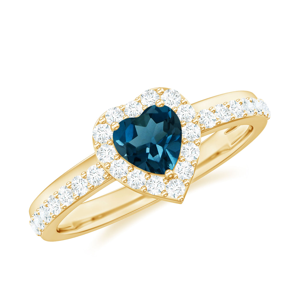 1 CT Heart Shape London Blue Topaz Promise Ring with Diamond Halo London Blue Topaz - ( AAA ) - Quality - Rosec Jewels