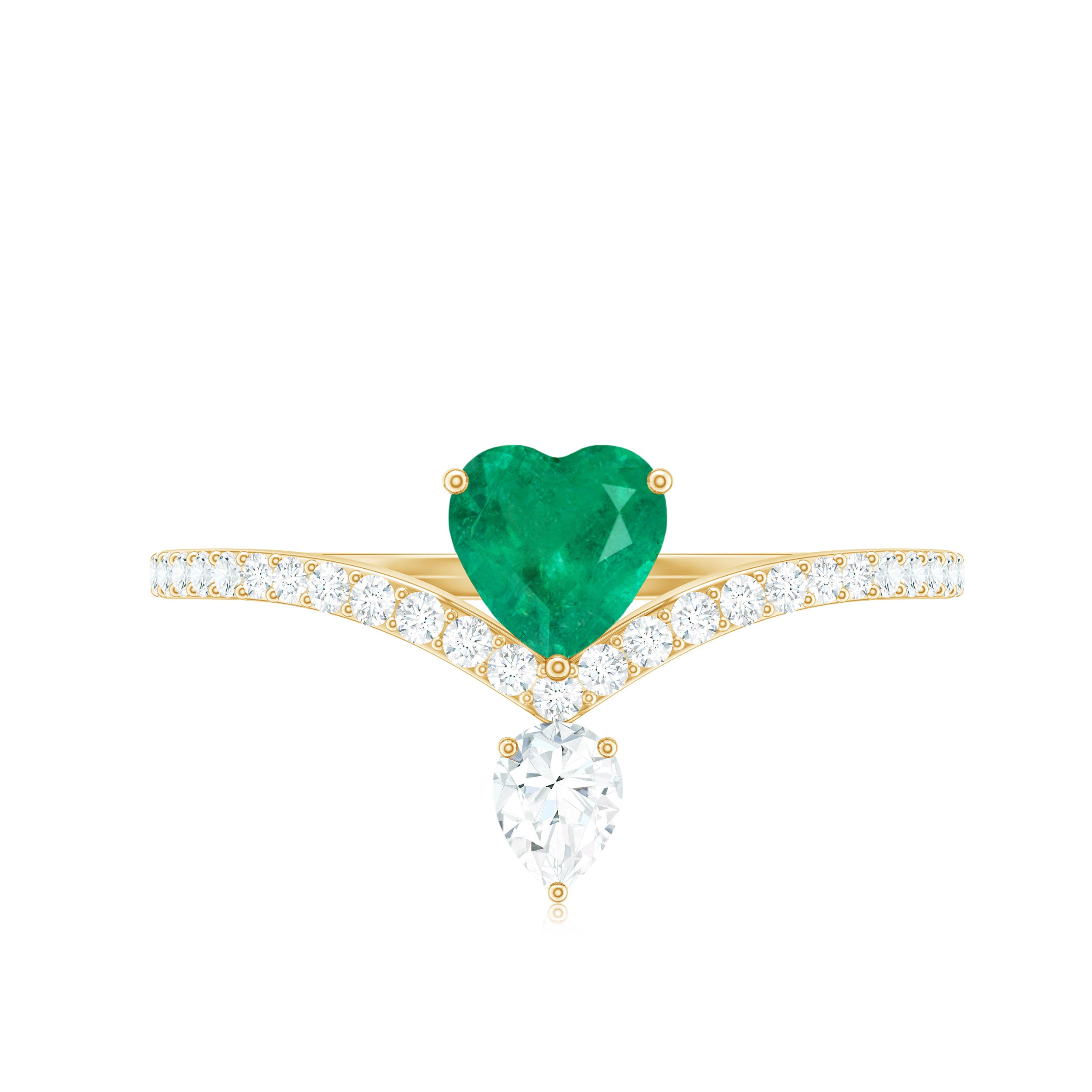 1 CT Heart Emerald Designer Solitaire Engagement Ring with Diamond Accent Emerald - ( AAA ) - Quality - Rosec Jewels