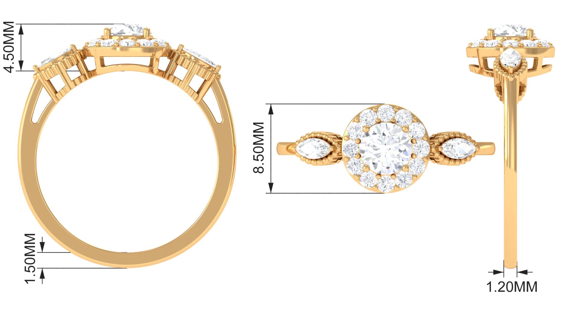 Classic Round Zircon Engagement Ring in Gold Zircon - ( AAAA ) - Quality - Rosec Jewels
