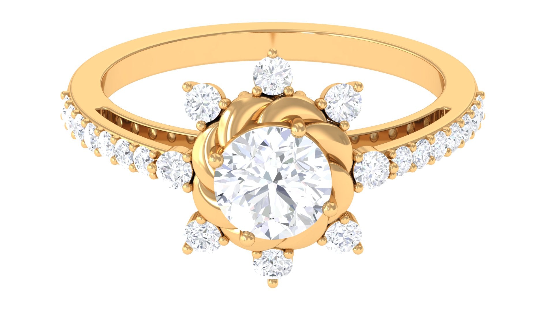1.75 CT Round Zircon Designer Engagement Ring in Gold Zircon - ( AAAA ) - Quality - Rosec Jewels