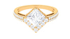 Classic Princess Cut Zircon Engagement Ring with Side Stones Zircon - ( AAAA ) - Quality - Rosec Jewels