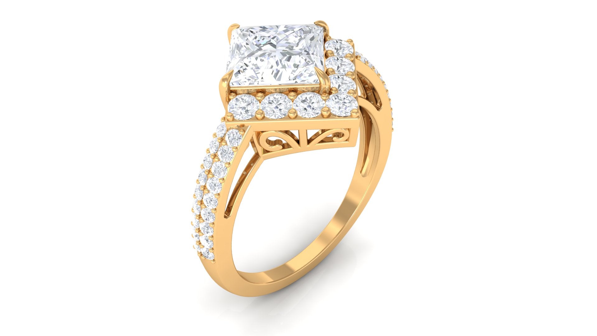 Classic Princess Cut Zircon Engagement Ring with Side Stones Zircon - ( AAAA ) - Quality - Rosec Jewels