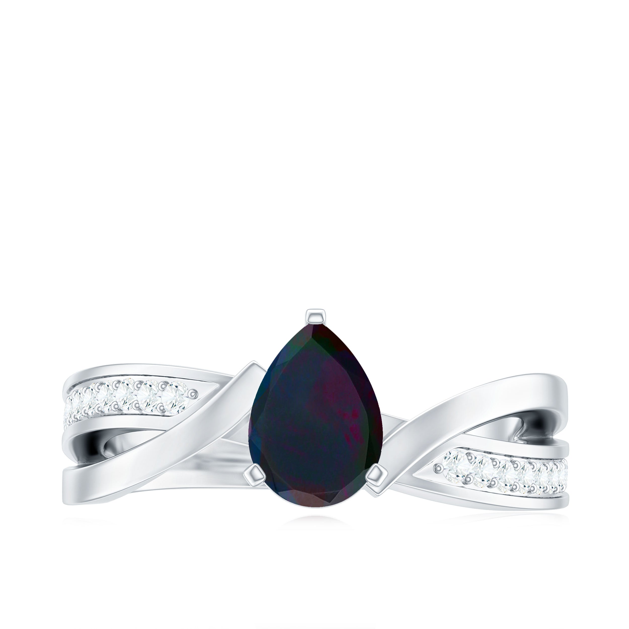 Pear Cut Solitaire Black Opal and Diamond Infinity Engagement Ring Black Opal - ( AAA ) - Quality - Rosec Jewels
