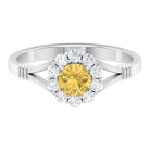 1 CT Split Shank Citrine Flower Engagement Ring with Diamond Citrine - ( AAA ) - Quality - Rosec Jewels