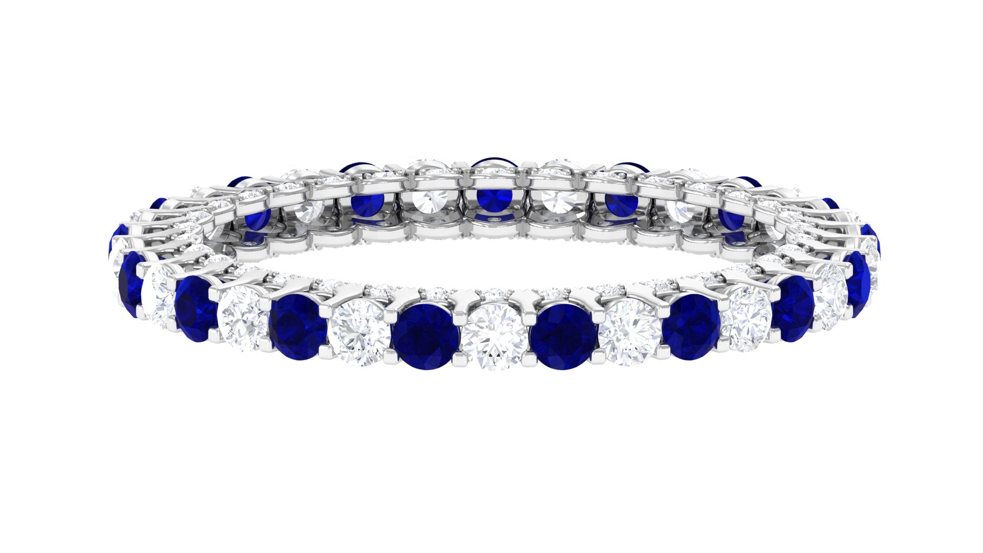 Simple Alternate Eternity band Ring with Blue Sapphire and Diamond Blue Sapphire - ( AAA ) - Quality - Rosec Jewels