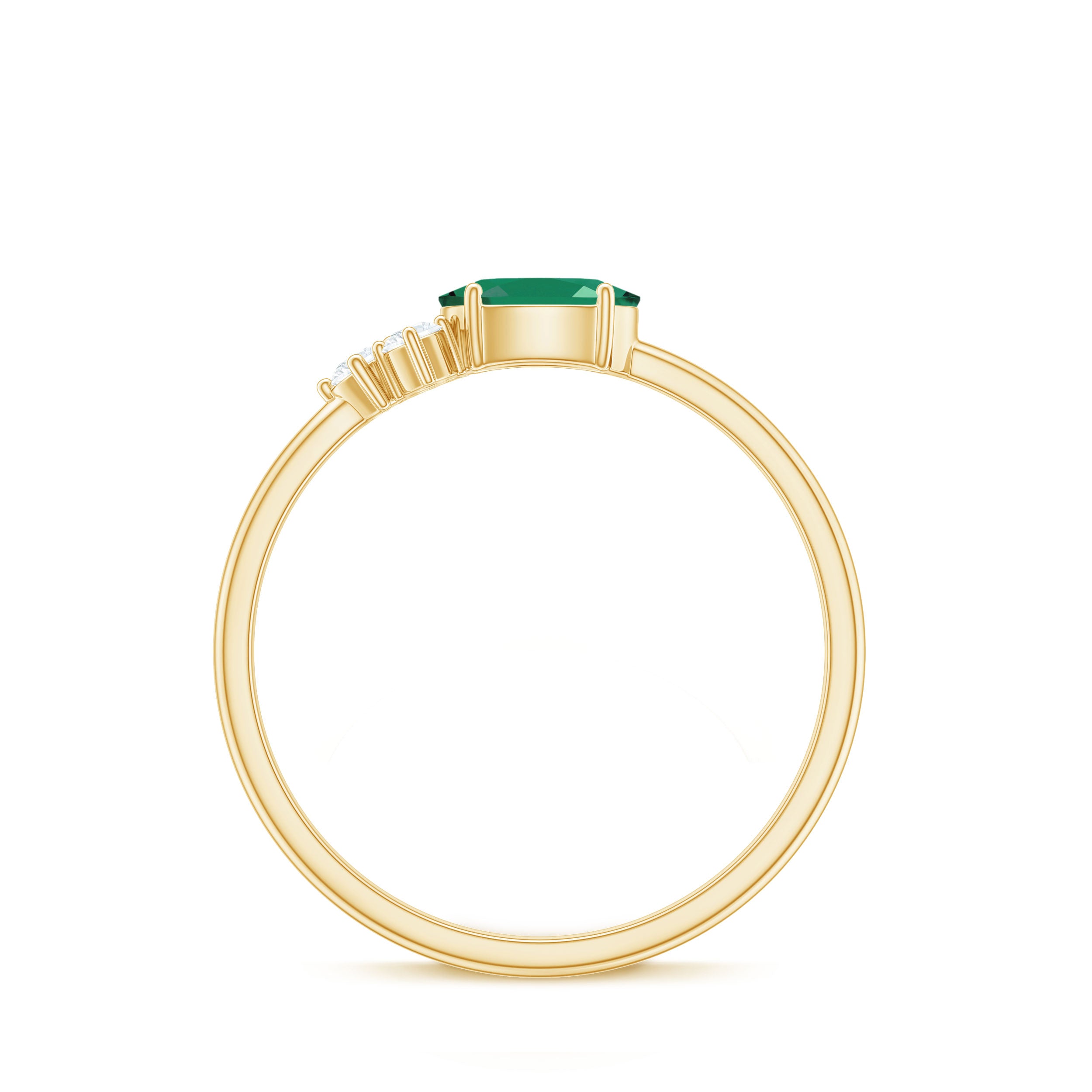 Oval Emerald Minimal East West Ring with Diamond Trio Emerald - ( AAA ) - Quality - Rosec Jewels