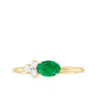Oval Emerald Minimal East West Ring with Diamond Trio Emerald - ( AAA ) - Quality - Rosec Jewels
