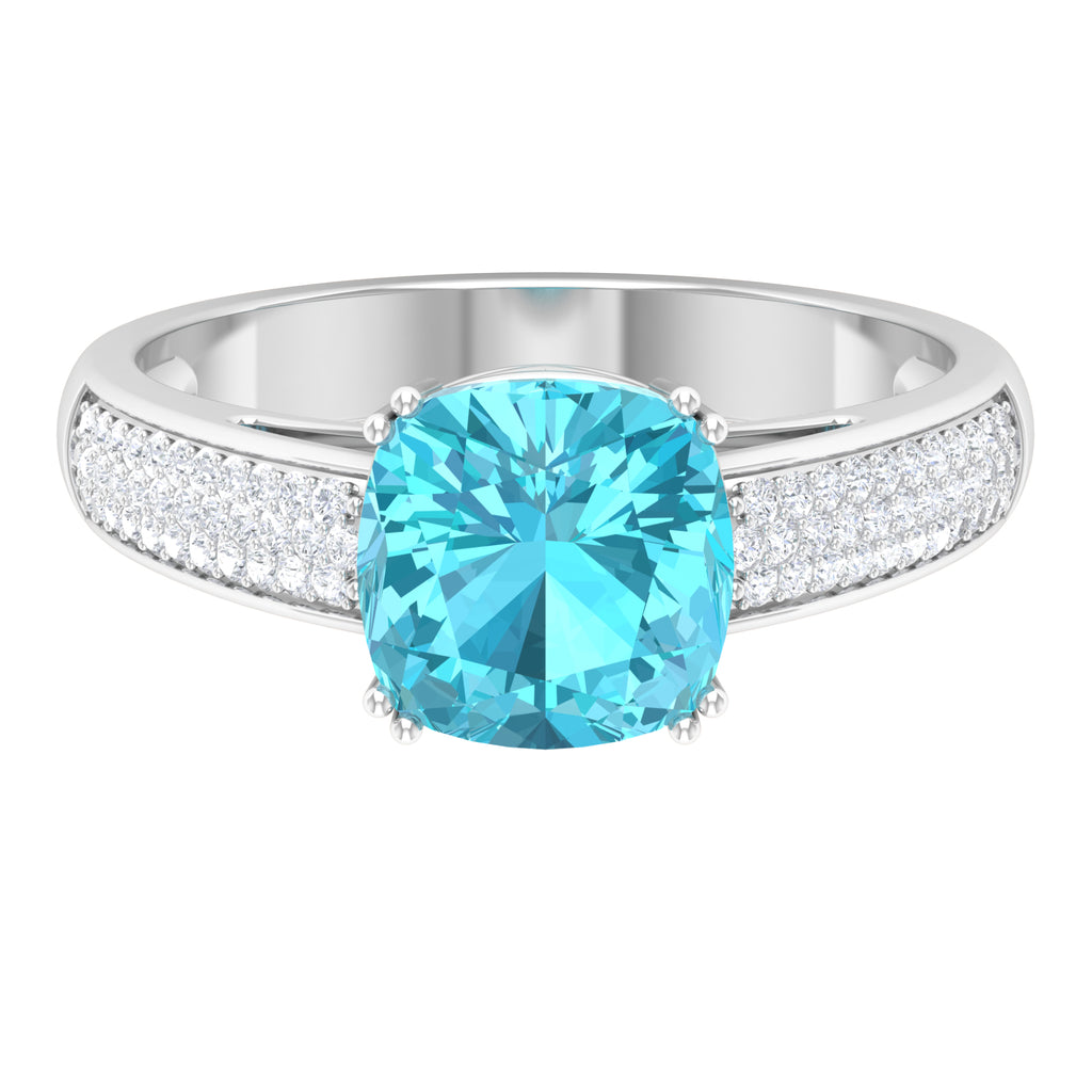 2.50 CT Solitaire Swiss Blue Topaz and Pave Set Diamond Ring Swiss Blue Topaz - ( AAA ) - Quality - Rosec Jewels