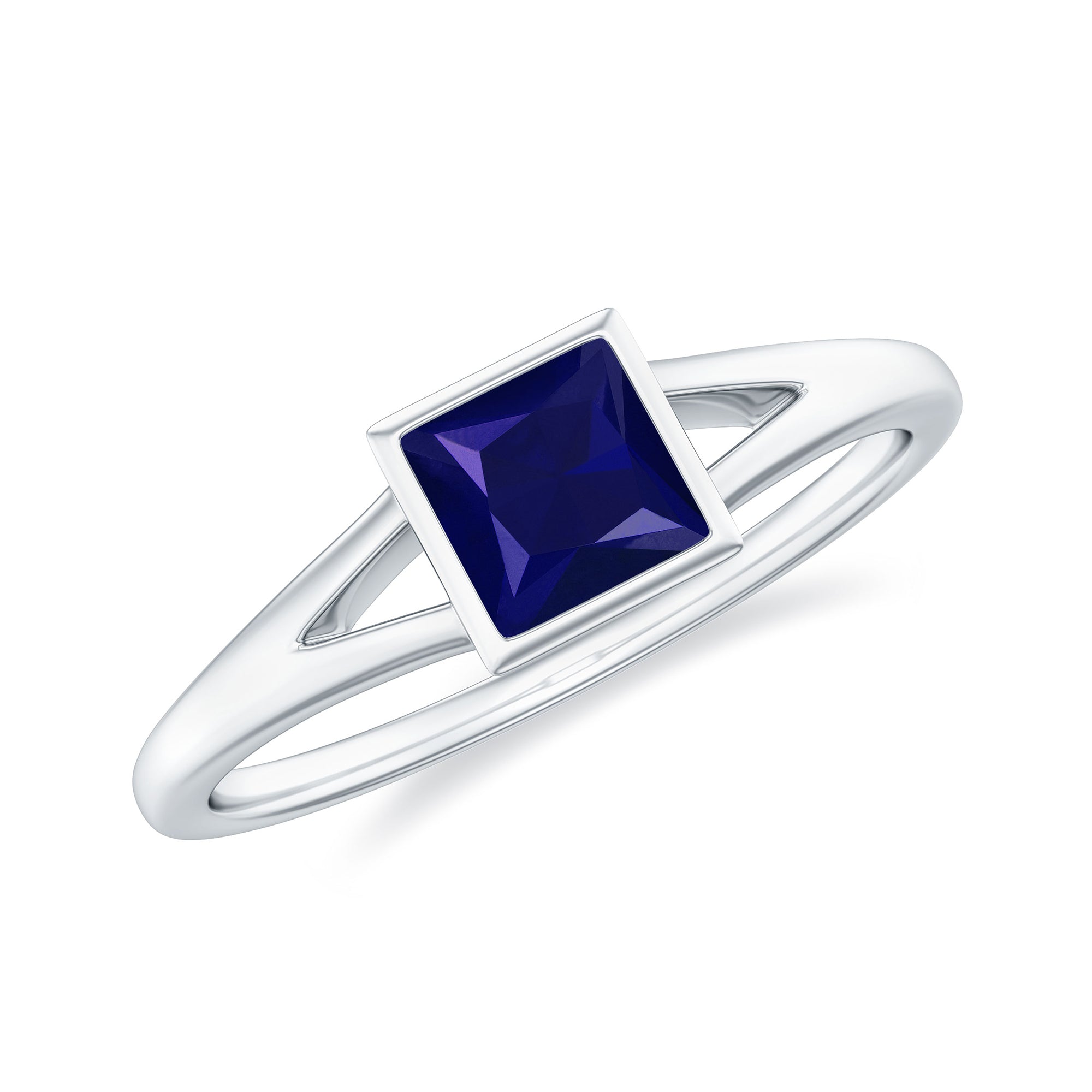 Princess Cut Blue Sapphire Solitaire Promise Ring in Split Shank Blue Sapphire - ( AAA ) - Quality - Rosec Jewels