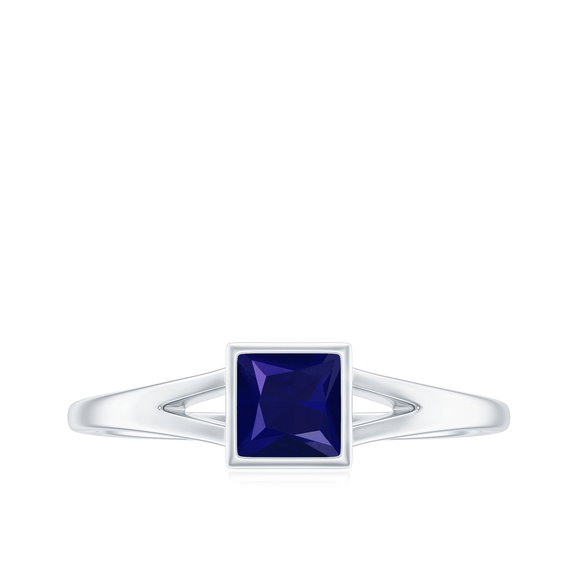 Princess Cut Blue Sapphire Solitaire Promise Ring in Split Shank Blue Sapphire - ( AAA ) - Quality - Rosec Jewels