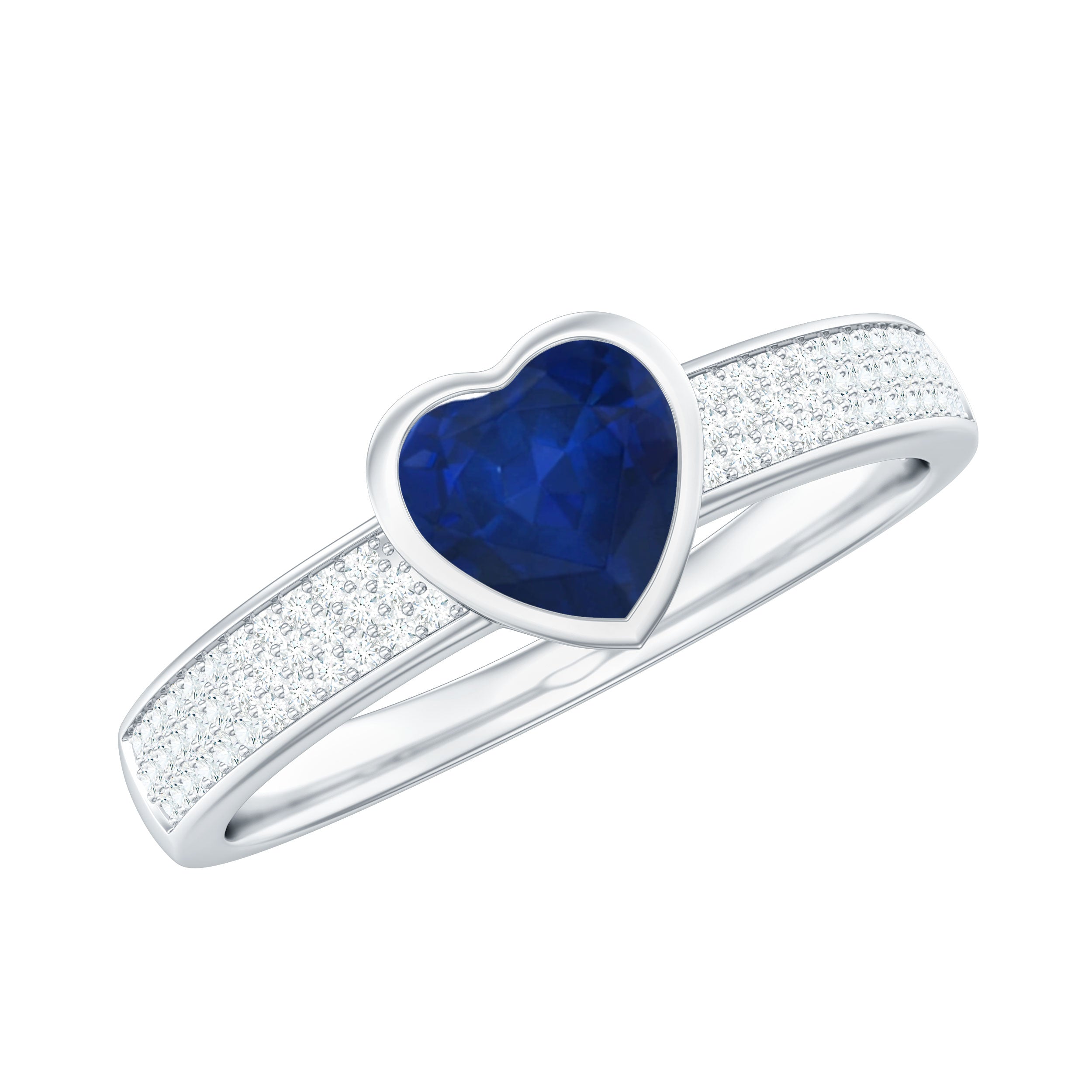 1 CT Blue Sapphire Heart Solitaire Engagement Ring with Pave Diamond Blue Sapphire - ( AAA ) - Quality - Rosec Jewels