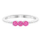 1/2 CT Pink Sapphire and Gold Beaded Three Stone Promise Ring Pink Sapphire - ( AAA ) - Quality - Rosec Jewels