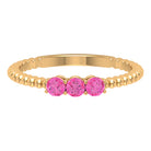 1/2 CT Pink Sapphire and Gold Beaded Three Stone Promise Ring Pink Sapphire - ( AAA ) - Quality - Rosec Jewels