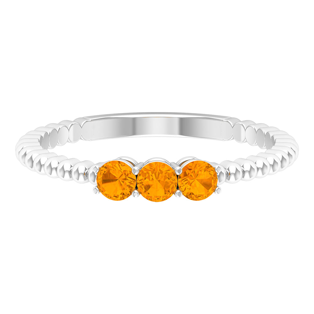 1/2 CT Orange Sapphire and Gold Beaded Three Stone Promise Ring Orange Sapphire - ( AAA ) - Quality - Rosec Jewels