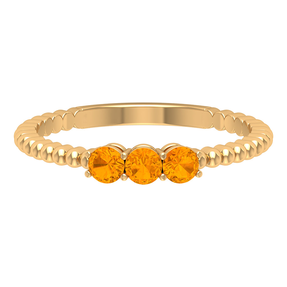 1/2 CT Orange Sapphire and Gold Beaded Three Stone Promise Ring Orange Sapphire - ( AAA ) - Quality - Rosec Jewels