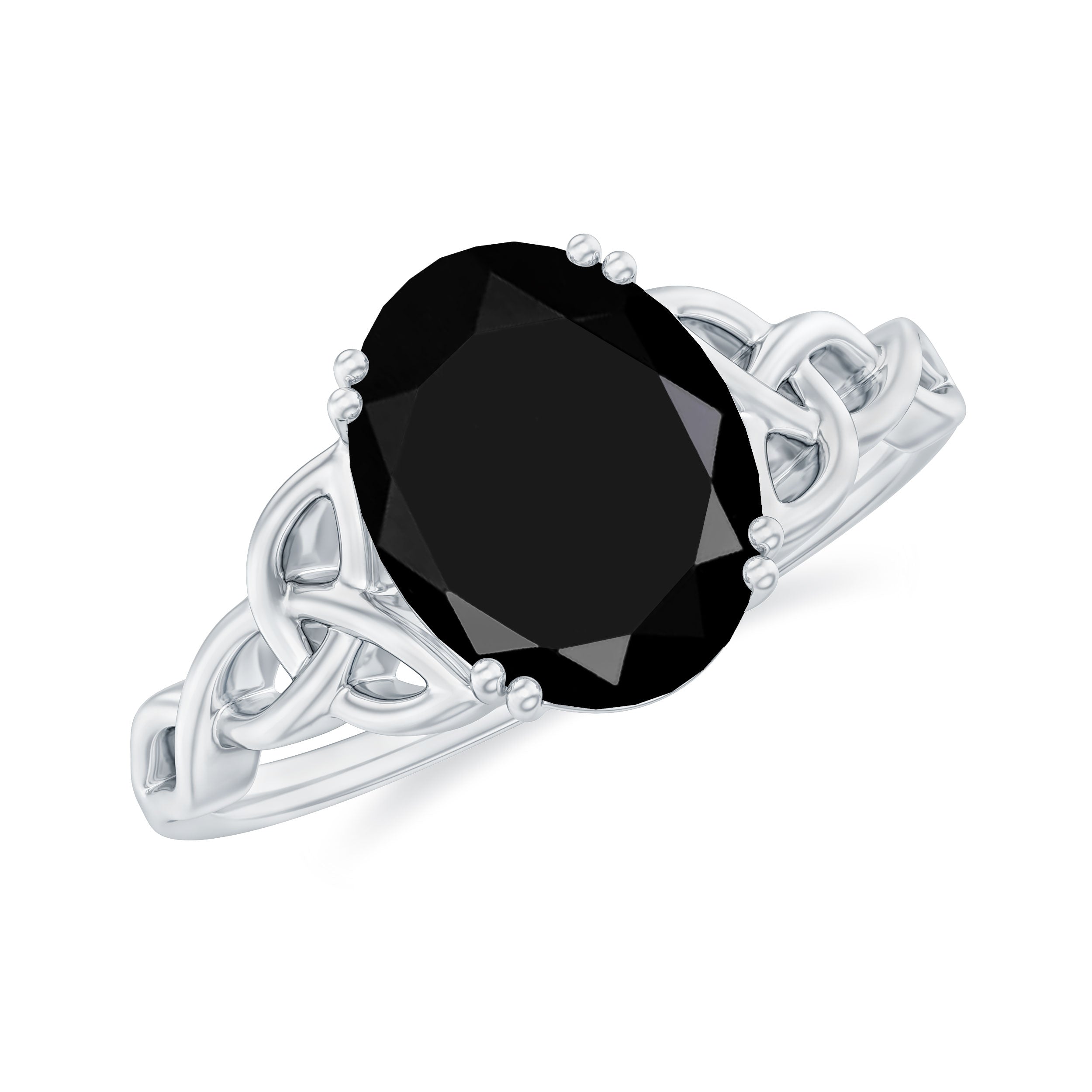Oval Cut Solitaire Black Onyx Celtic Knot Ring in Gold Black Onyx - ( AAA ) - Quality - Rosec Jewels