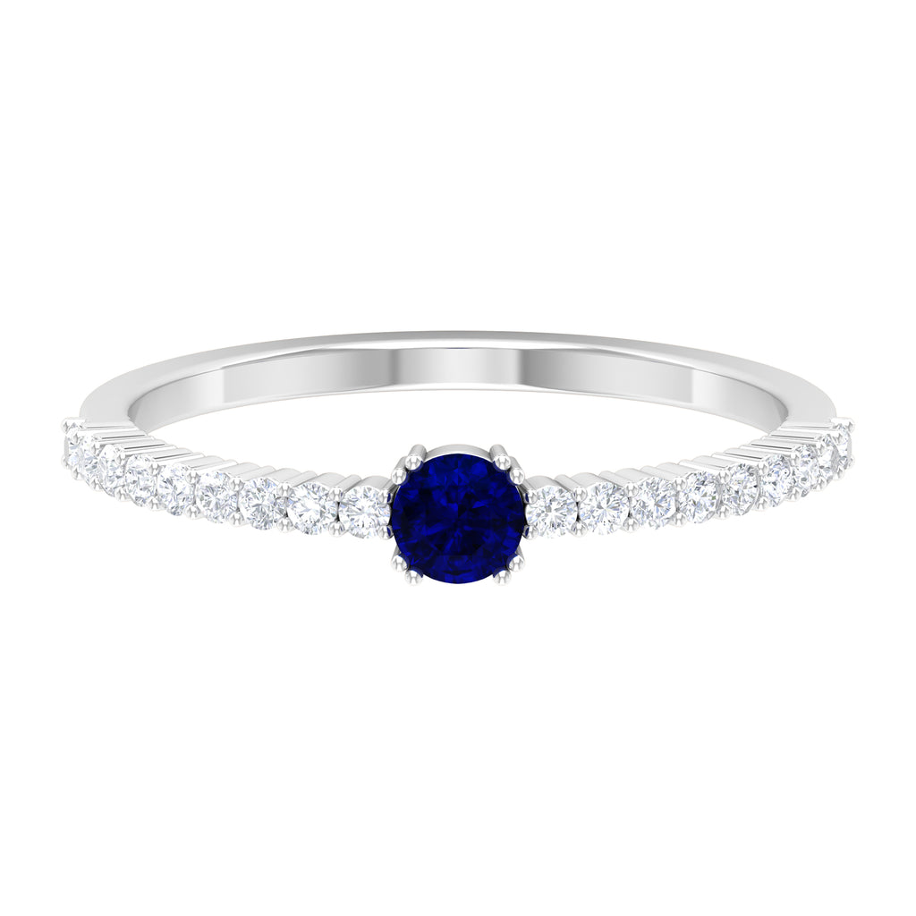 Round Blue Sapphire Dainty Promise Ring with Diamond