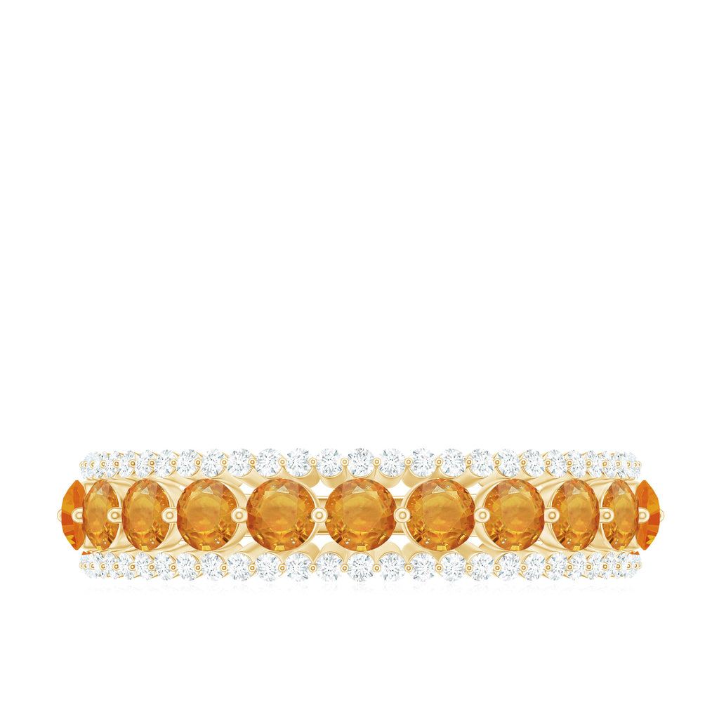 1.25 CT Round Shape Orange Sapphire and Diamond Classic Semi Eternity Ring Orange Sapphire - ( AAA ) - Quality - Rosec Jewels