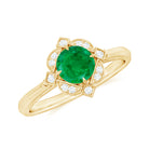 Vintage Inspired Emerald and Diamond Engagement Ring Emerald - ( AAA ) - Quality - Rosec Jewels