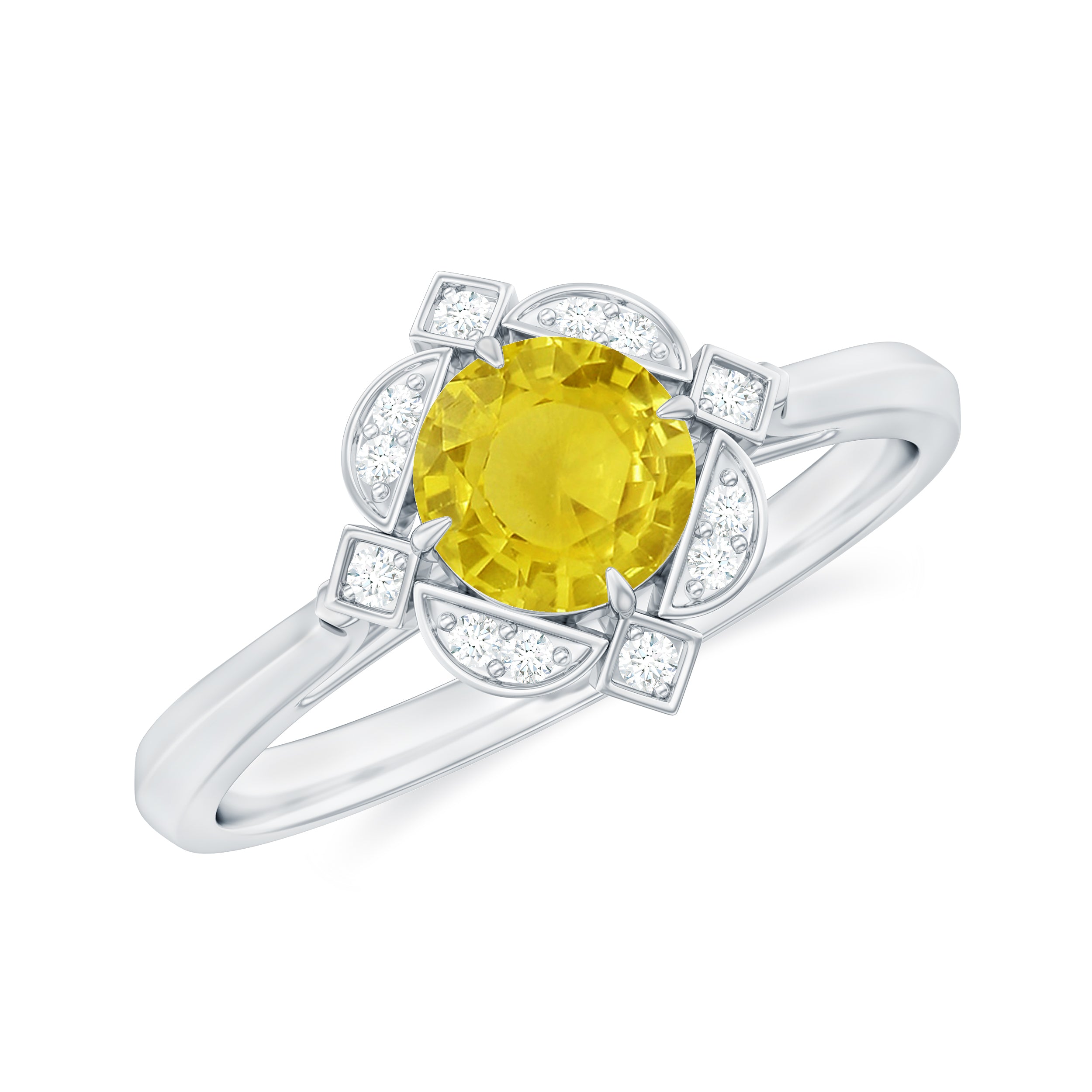 Vintage Style Yellow Sapphire and Diamond Engagement Ring Yellow Sapphire - ( AAA ) - Quality - Rosec Jewels