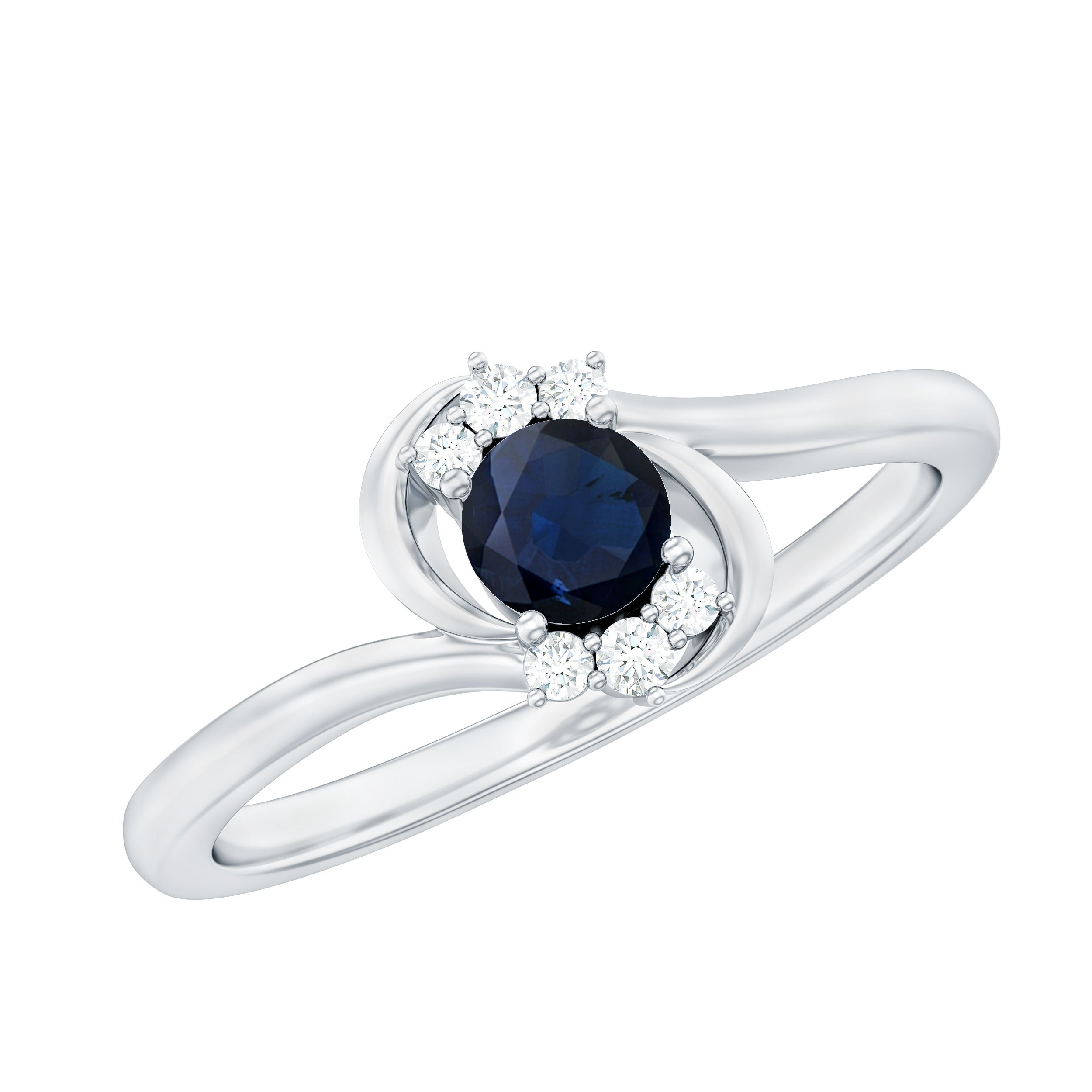 Blue Sapphire and Diamond Bypass Promise Ring Blue Sapphire - ( AAA ) - Quality - Rosec Jewels