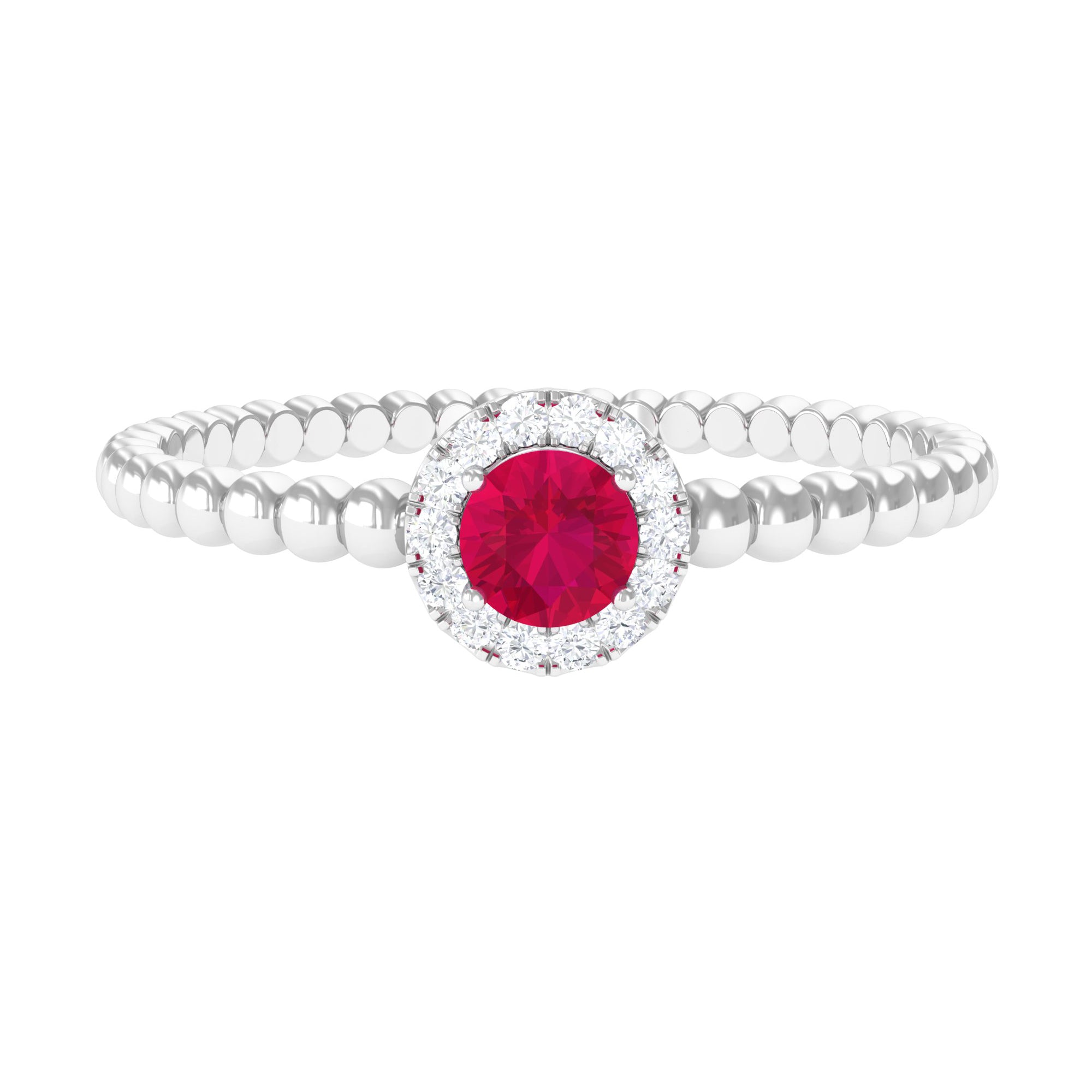 Ruby and Diamond Halo Engagement Ring with Bubble Shank Ruby - ( AAA ) - Quality - Rosec Jewels