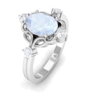 Oval Moonstone Cocktail Ring with Diamond Moonstone - ( AAA ) - Quality - Rosec Jewels