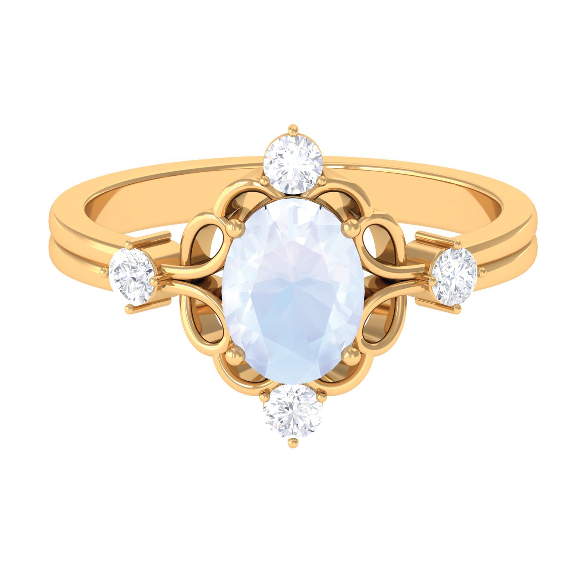 Oval Moonstone Cocktail Ring with Diamond Moonstone - ( AAA ) - Quality - Rosec Jewels