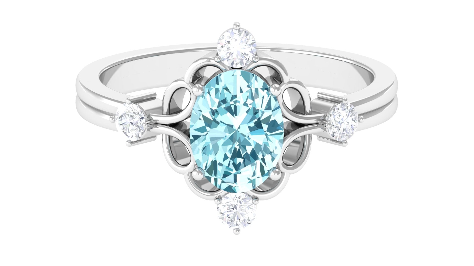 1.25 CT Oval Shape Aquamarine and Diamond Cocktail Ring Aquamarine - ( AAA ) - Quality - Rosec Jewels