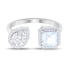 4 CT Genuine Moonstone and Moissanite Two Stone Cuff Ring Moonstone - ( AAA ) - Quality - Rosec Jewels