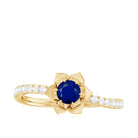 Blue Sapphire Flower Engagement Ring with Diamond Blue Sapphire - ( AAA ) - Quality - Rosec Jewels
