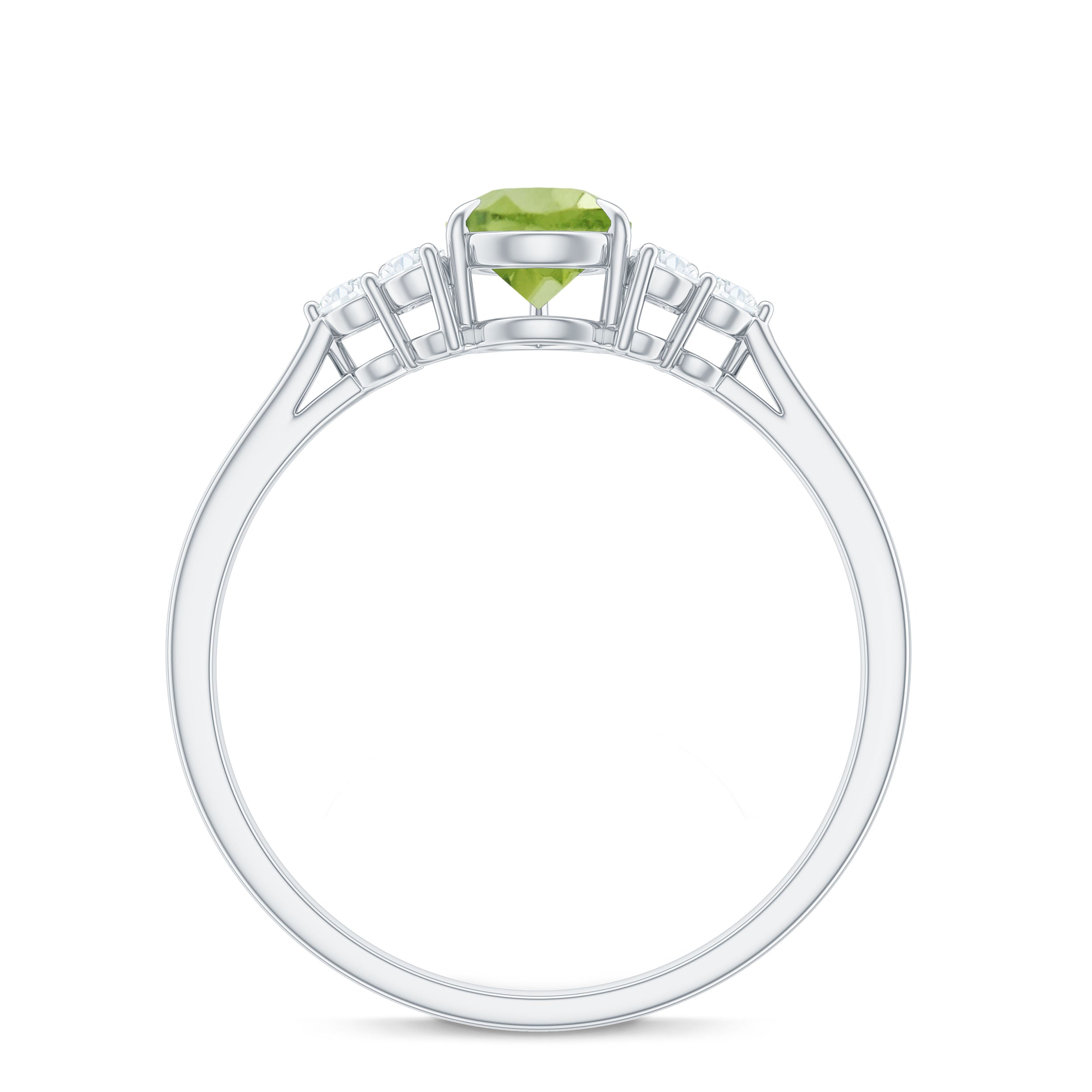 Pear Cut Peridot Solitaire Ring with Diamond Trio Peridot - ( AAA ) - Quality - Rosec Jewels