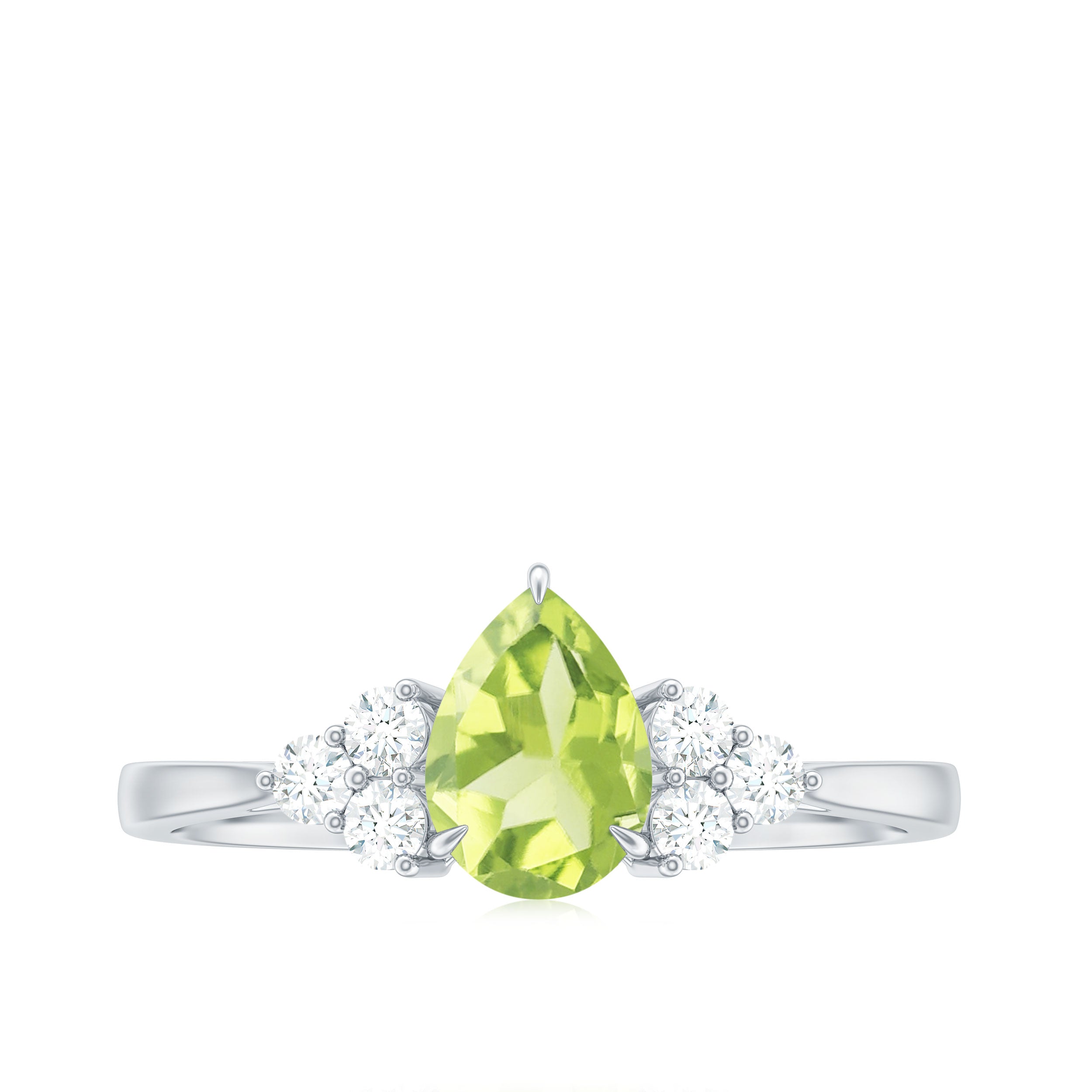 Pear Cut Peridot Solitaire Ring with Diamond Trio Peridot - ( AAA ) - Quality - Rosec Jewels