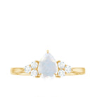 Pear Shape Moonstone Solitaire Ring with Diamond Trio Moonstone - ( AAA ) - Quality - Rosec Jewels