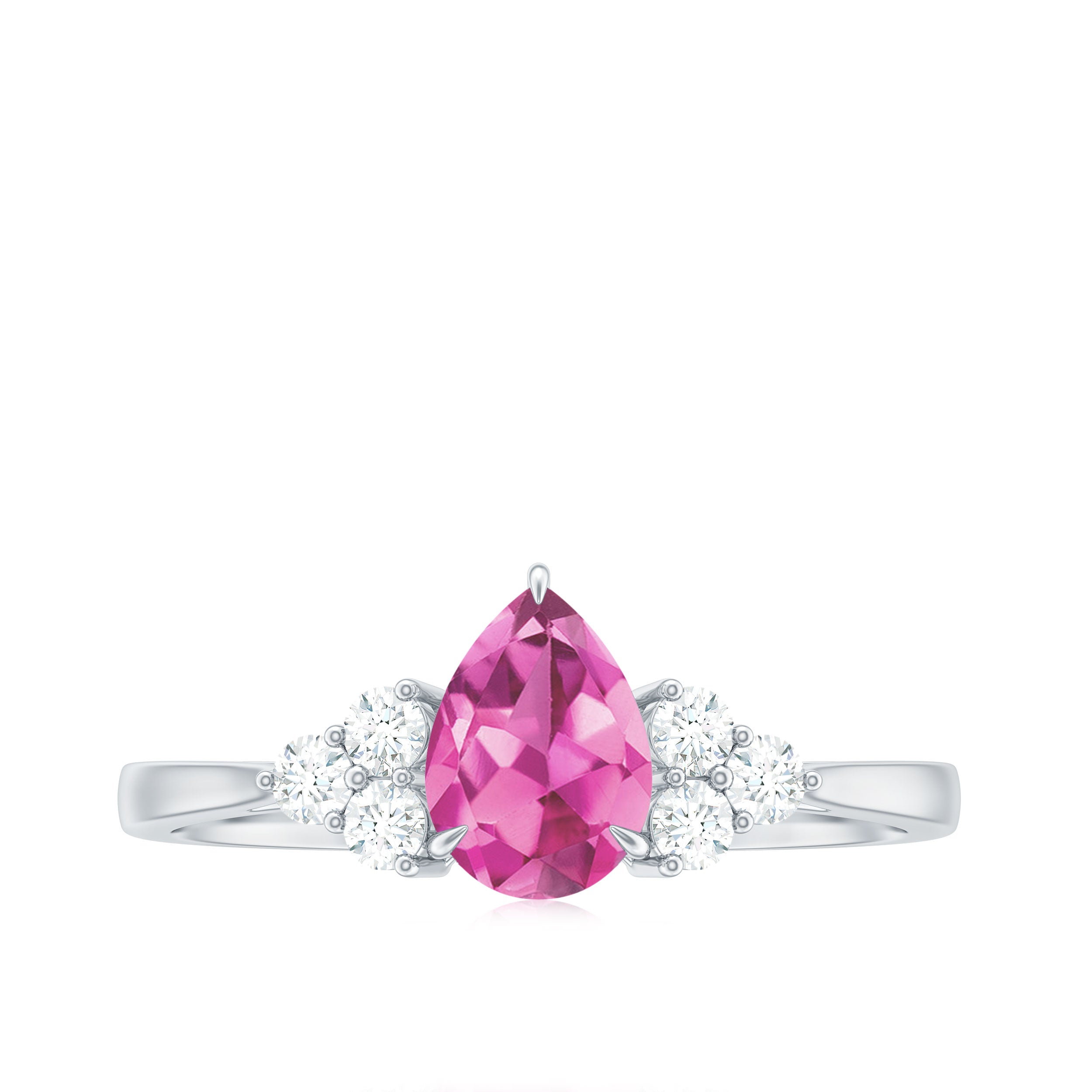 3/4 CT Natural Pink Tourmaline Teardrop Solitaire Ring with Diamond Trio Pink Tourmaline - ( AAA ) - Quality - Rosec Jewels