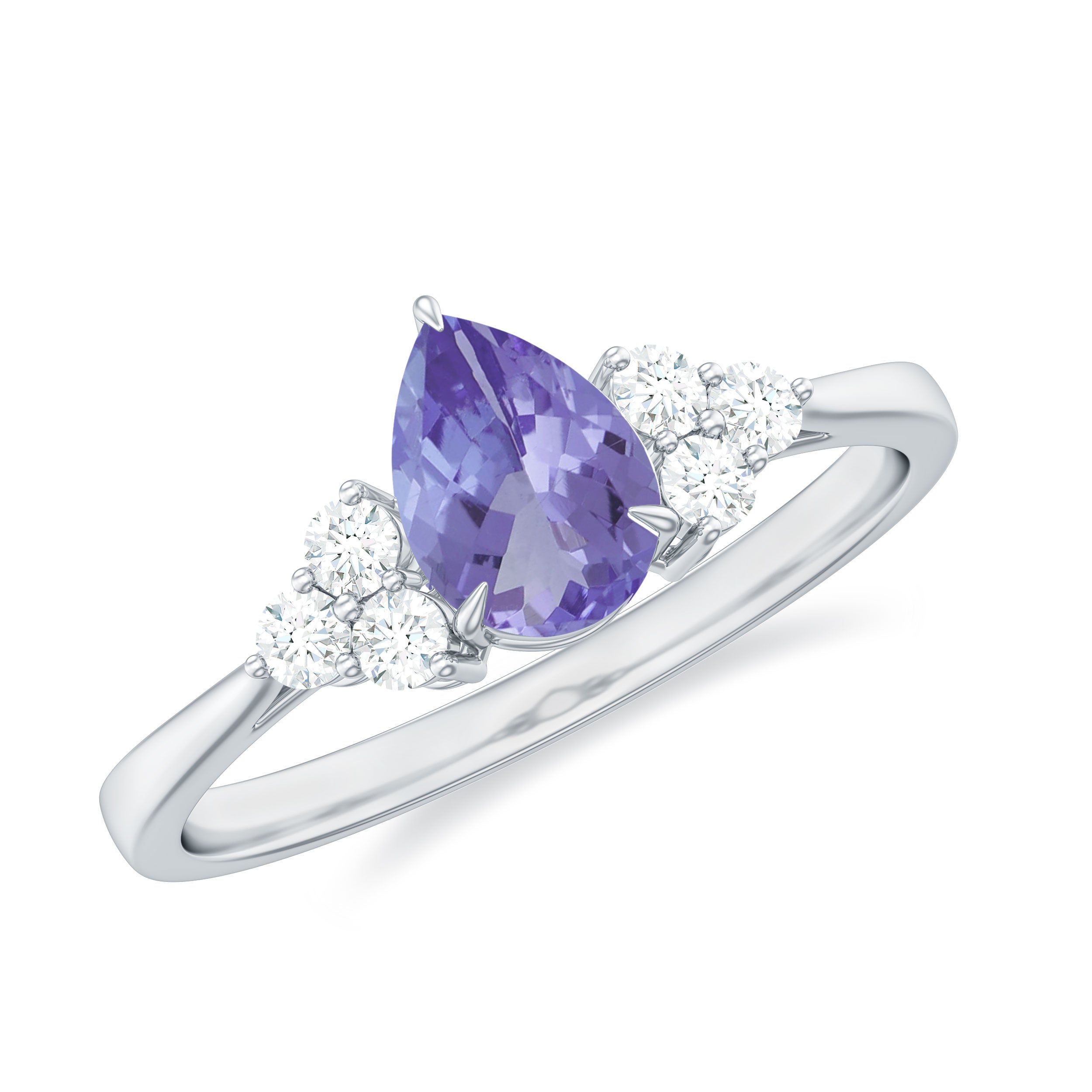 Pear Shaped Tanzanite Solitaire Ring with Diamond Trio Tanzanite - ( AAA ) - Quality - Rosec Jewels