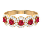 Classic Lab Grown Ruby and Diamond Halo Half Eternity Ring Lab Created Ruby - ( AAAA ) - Quality - Rosec Jewels