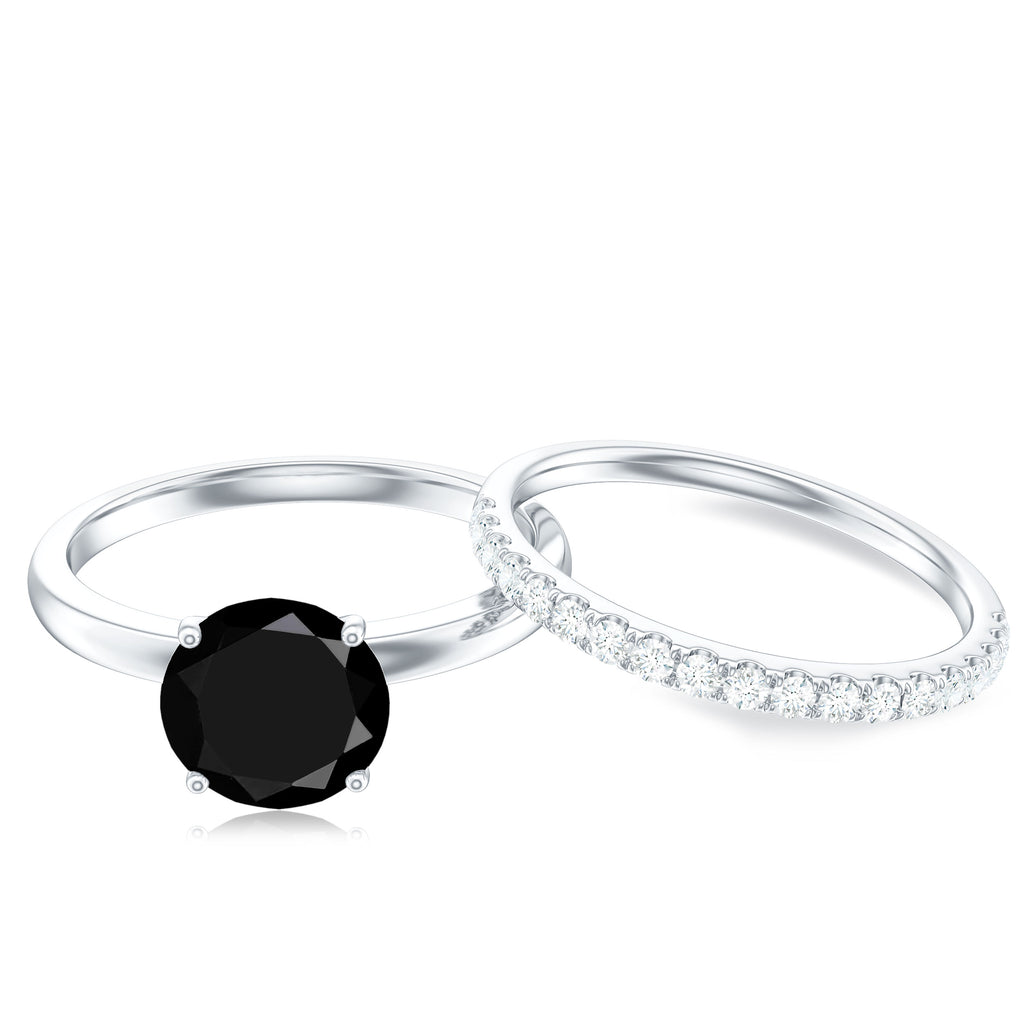 2 CT Solitaire Black Spinel Wedding Band Ring Set with Diamond Black Spinel - ( AAA ) - Quality - Rosec Jewels