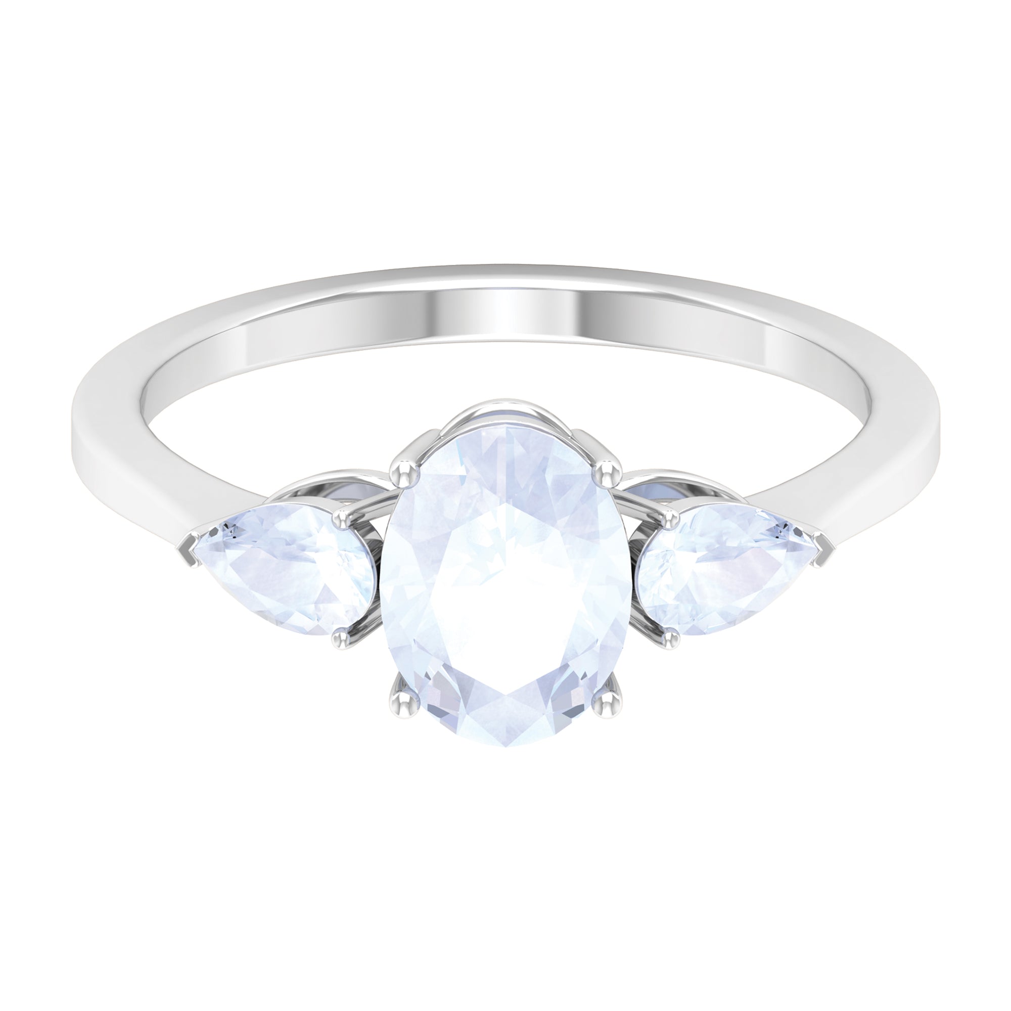 1 CT Three Stone Moonstone Ring in Prong Setting Moonstone - ( AAA ) - Quality - Rosec Jewels